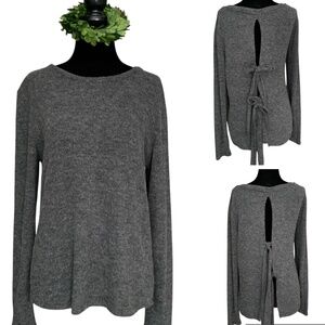 RD Style Grey Knit Open Tie Bow Back Long Sleeve Top SZ S